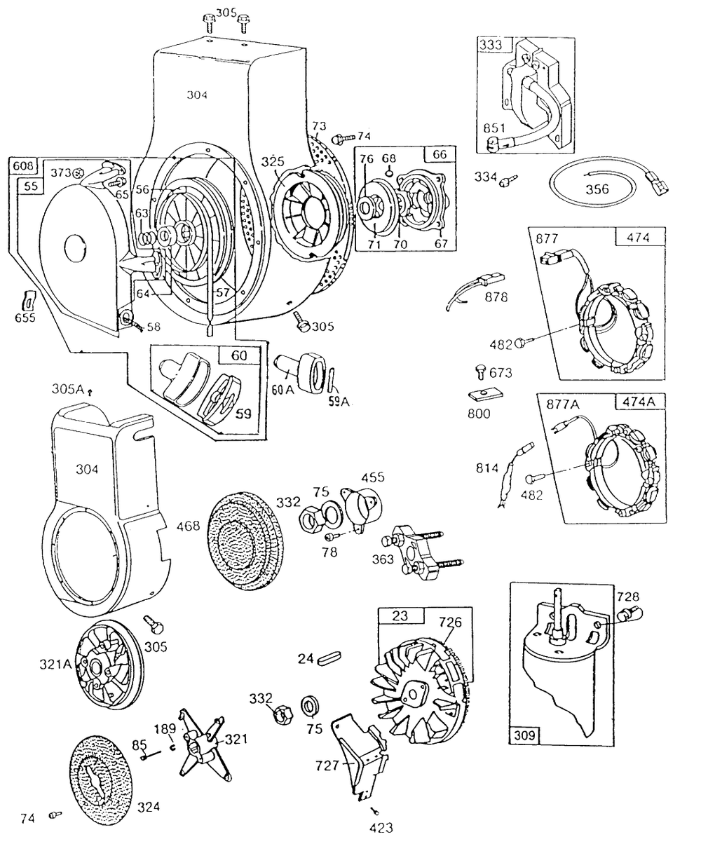 Blowerhsg,rewind,alternators Diagram and Parts List for 255427-0132-XX  Briggs and Stratton Engine